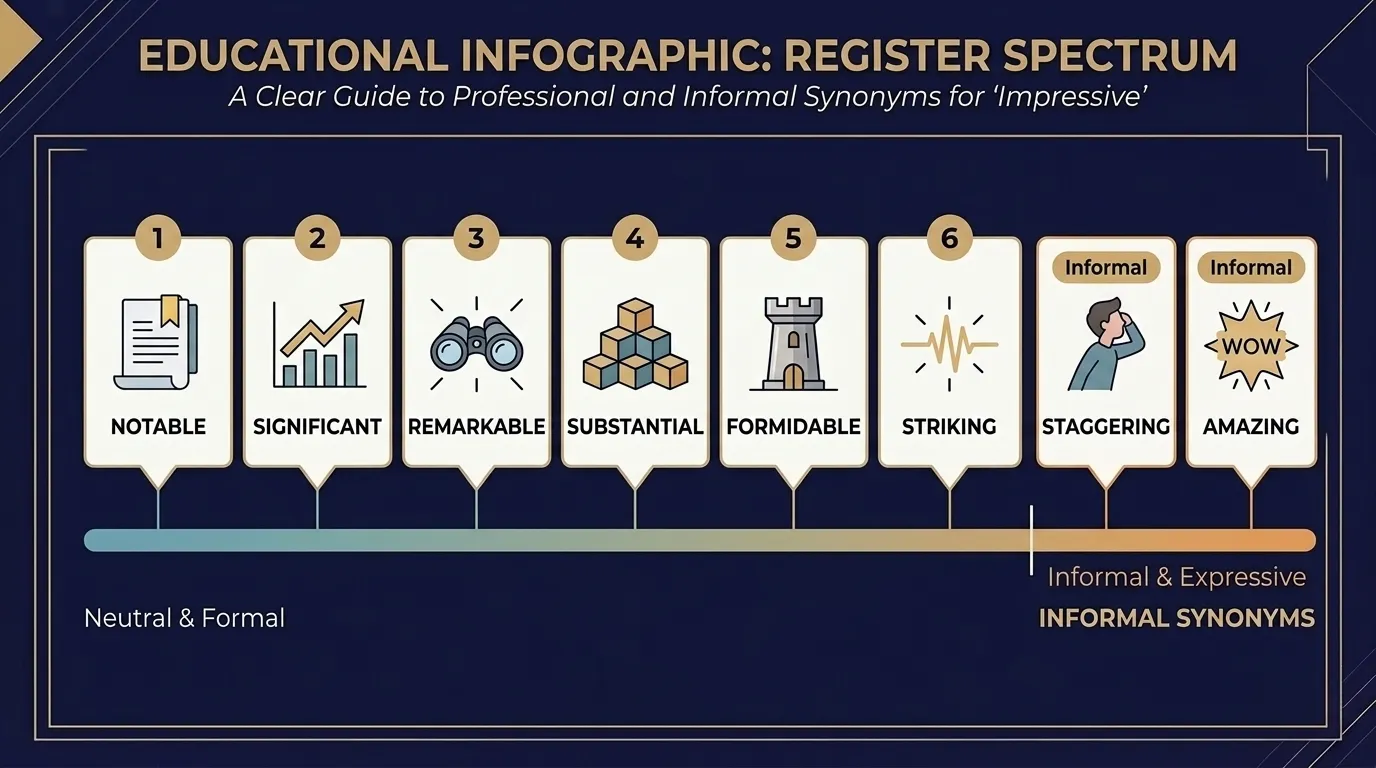 Register spectrum with six neutral replacement words and staggering and amazing marked informal