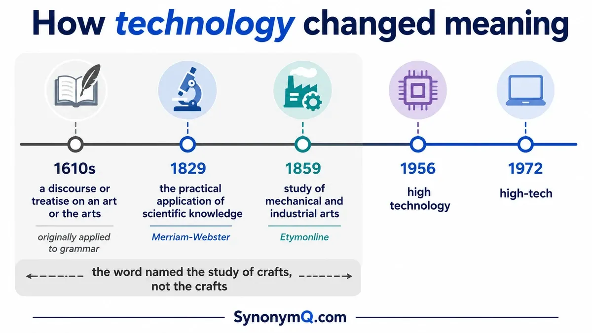 Timeline of technology from the 1610s treatise sense to high-tech in 1972