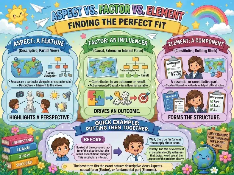 Aspect vs Factor vs Element Which One Fits Your Sentence