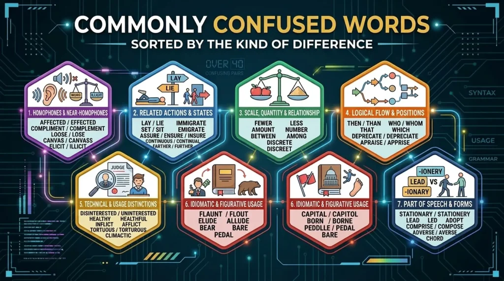 Commonly Confused Words Sorted by the Kind of Difference