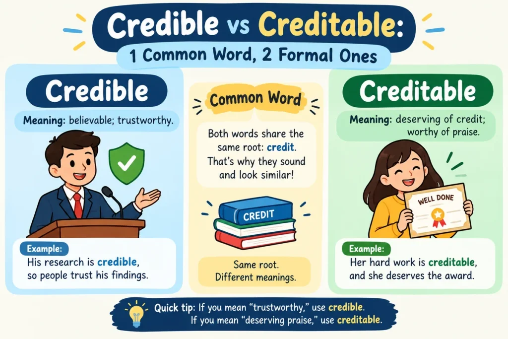 Credible vs Creditable 1 Common Word, 2 Formal Ones