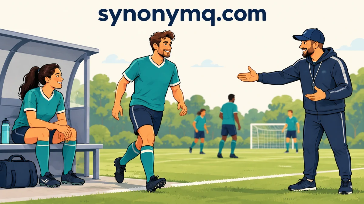 Cartoon of a reserve team member stepping in while another player sits out