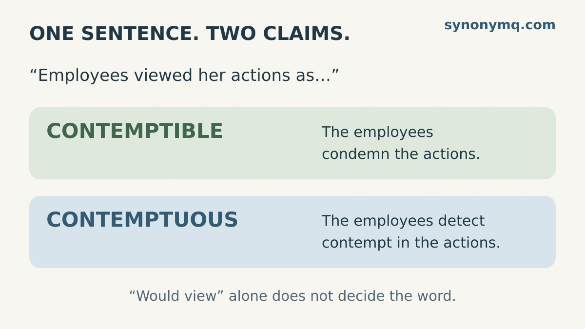The employees sentence compared: judging her actions as contemptible or interpreting them as contemptuous