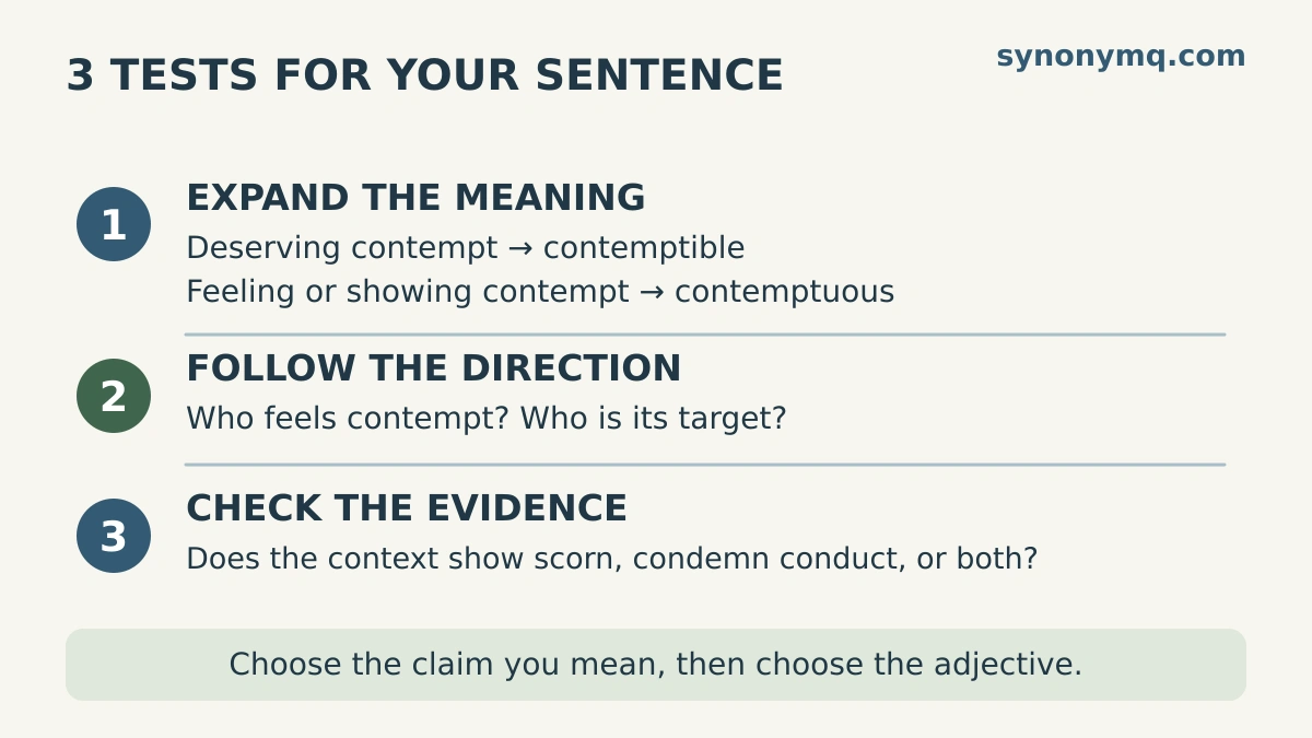 Three editing tests: expand the meaning, follow the direction of contempt and check the evidence