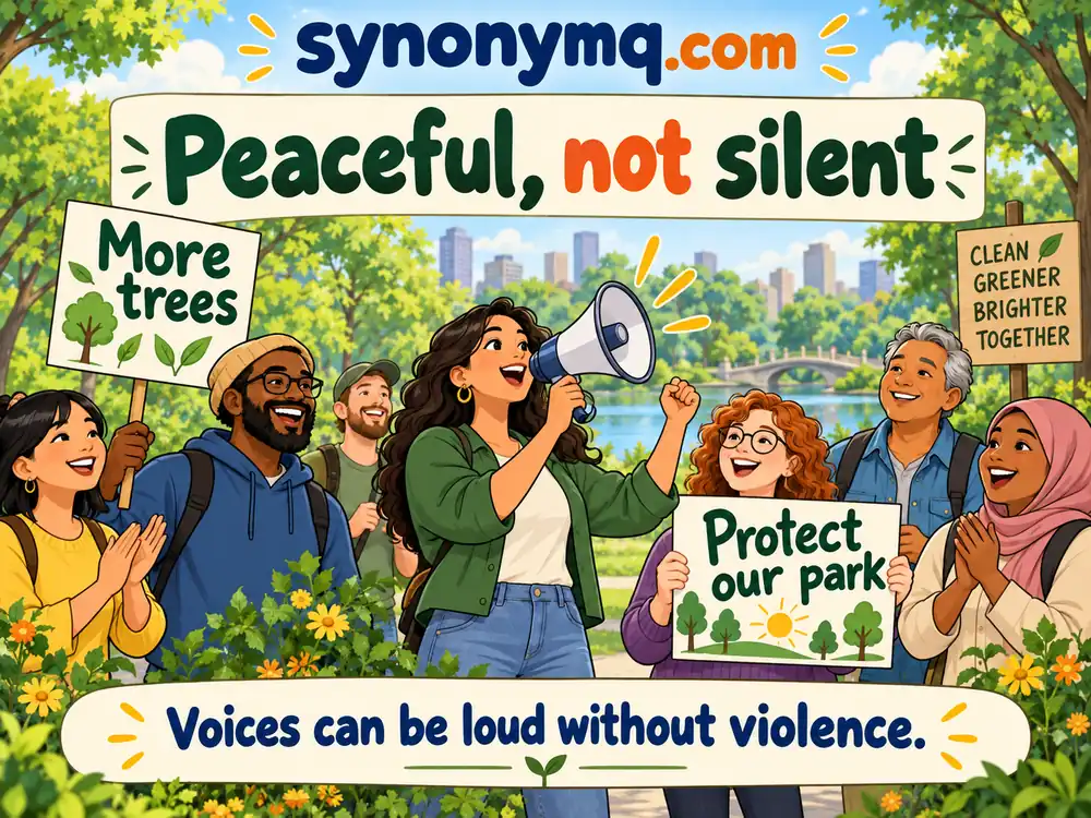 People chanting at a peaceful gathering, illustrating that nonviolent does not mean silent