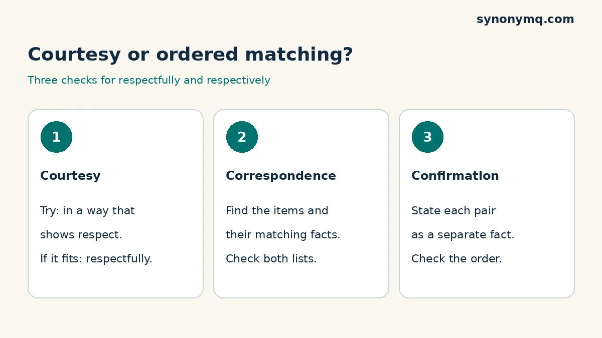 Three checks: expand the courtesy meaning, find matching lists, and state each pair separately